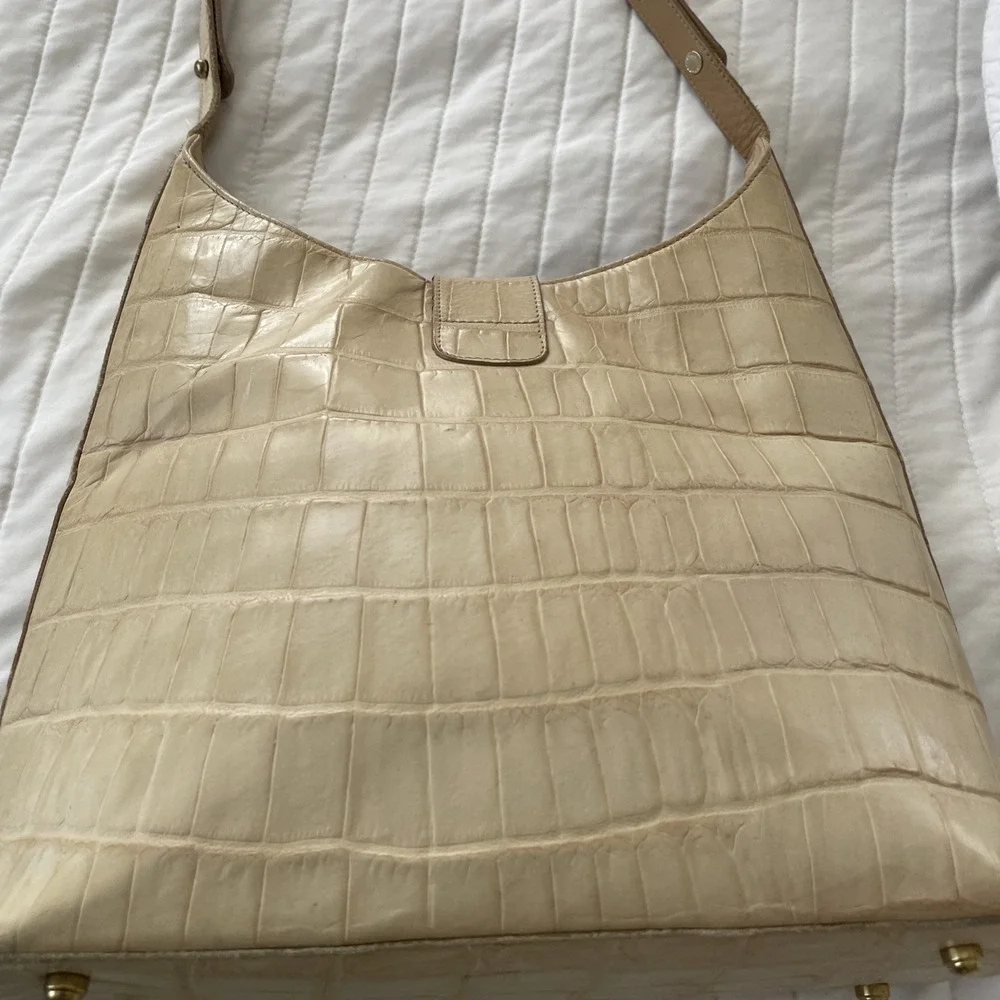 Brahmin Kendall Vintage Cream Croc Embossed Leather Hobo Shoulder Bag / Tote‎